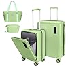 2 Piece Luggage Sets with Spinner Wheels Front Open Pocket, ABS+PC Suitcase with TSA Lock & YKK Zipper, Carry On 20/24 inch+Toiletry Bag+Handbag, Light Avocado Green