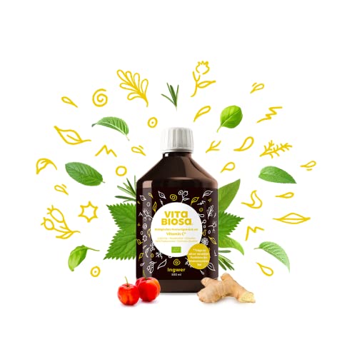 Vita Biosa Ingwer + Vitamin C Bio Fermentgetränk 500 ml – erfrischend im Geschmack durch natürlichen Ingwer – Milchsäurekulturen - 19 Kräutern – vegan, zuckerfrei, laktosefrei, Bio-Qualität
