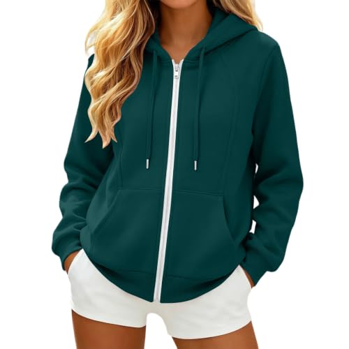 XINGJIAARTS Oversized Zip Up Hoodie Women Gym Long Sleeve Drawstring Full Zipper Sweatshirt Tops Casual Jacket with Pockets Dark Green XX-Large (xx_l) - image 1