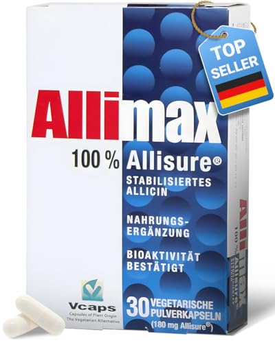 Allimax Knoblauch Kapseln 30 Stück 100% stabilisiertes Allicin geruchlos & vegan Immununterstützung Original Allisure Allicin Allimax Deutschland