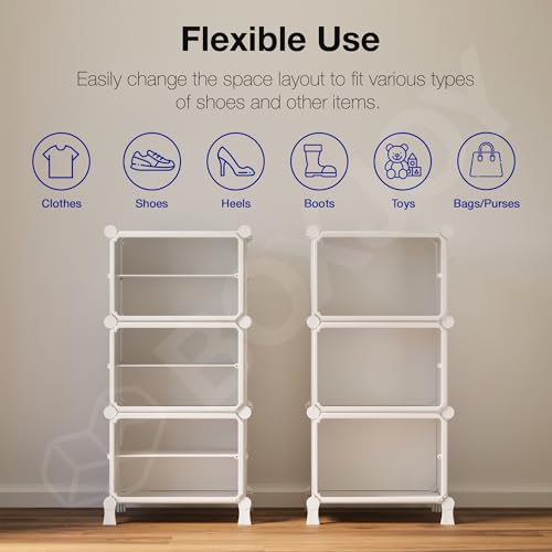 Image of BOXJOY 6 Shelf White Shoe Rack for Home with 3 Transparent Doors, Hard PET Plastic with Metal Door Frame, Shoe Chappal Slipper Sandals Stand