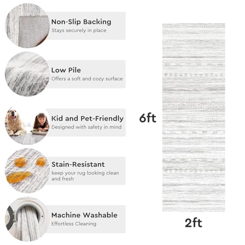 2x6 Runner Rug Machine Washable Non Slip Area Rug Distressed Neutral Moroccan Boho Rug Ultra Soft Floor Runners for Hallways for Entryway Laundry Room Kitchen, Grey