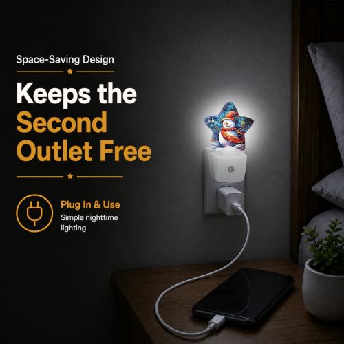 Image of Snowman Christmas Star Night Light Plug in, Soft Glow Night Light for Kids Bedroom Nursery, Gentle Warm Light for Sleep, Compact Lamp for Hallway Bathroom