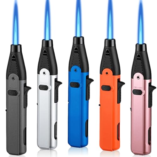 5 Stück Jetflame Feuerzeug, Feuerzeug Gas Nachfüllbar mit Jet Flamme Winddichte Sturmfeuerzeug Sicherheitszünder 1300°C für Küche, Camping Tolle...