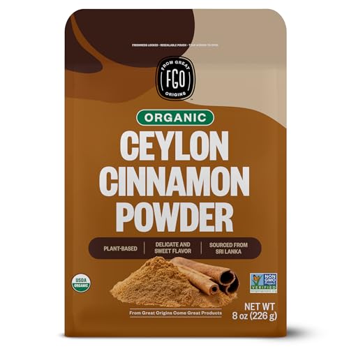 FGO Organic Ceylon Cinnamon Powder, 8oz Pure Sri Lanka Cinnamon for Spice & Seasoning, Great for Baking, Cooking, & Drinks, Additive Free, Non-GMO (Pack of 1)