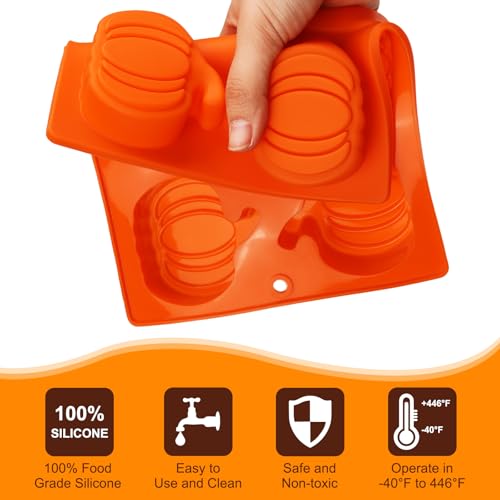 Image of 2 Pcs Pumpkin Silicone Molds, Halloween Pumpkin Chocolate Molds, Fall Pumpkin Candy Mold for DIY Cake, Chocolate, Candy, Jelly, Wax Melt, Ice Cubes (6 Cavity)