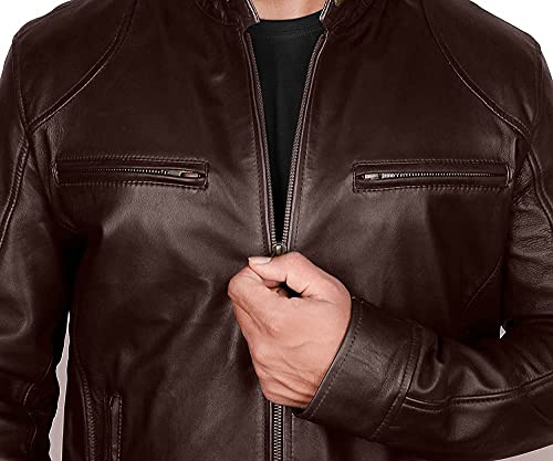 Brown Leather Jacket Mens Real Lambskin Vintage Biker Jacket Men - Mens Black Leather Jacket3