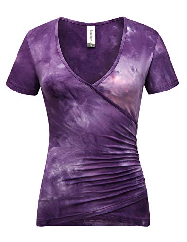 Beauhuty Womens Fitted Tops Tie Dye T-Shirts Short Sleeve Deep