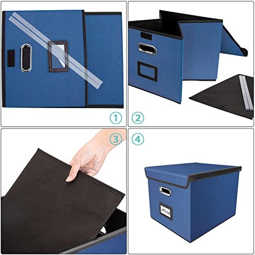 Huolewa Decorative File Organizer Box Office Document Storage With Lid, Portable Collapsible Linen Hanging Filing & Storage Boxes For Office/Decor/Home (Royal Blue) - 14.9 X 12.7 X 10.8 Inch - 1Pack #TOP6