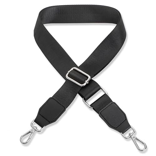 Schultergurt für Handtasche Laptoptasche - Schwarz [Metallfarbe: Silber] - Länge verstellbar 89-142 cm - Breite 3,8 cm - Ersatz Gurt Band Schulterriemen Strap Umhängegurt für Laptoptasche