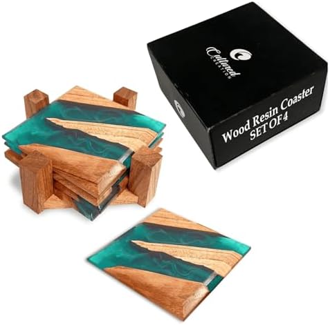 Cultured Creation – Beautiful Epoxy Resin and Wood Coaster Set – Ideal for Tabletop Protection -Enhance Your Coffee Table Decor – (Raw Edge) Cultured Creation – Beautiful Epoxy Resin and Wood Coaster Set – Ideal for Tabletop Protection -Enhance Your Coffee Table Decor – (Raw Edge)