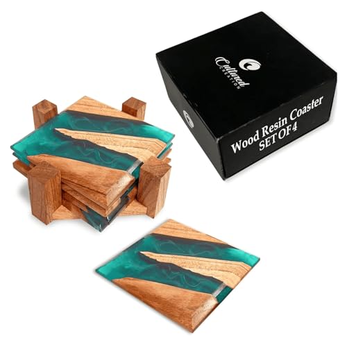 Cultured Creation - Beautiful Epoxy Resin and Wood Coaster Set - Ideal for Tabletop Protection -Enhance Your Coffee Table Decor - (Raw Edge)