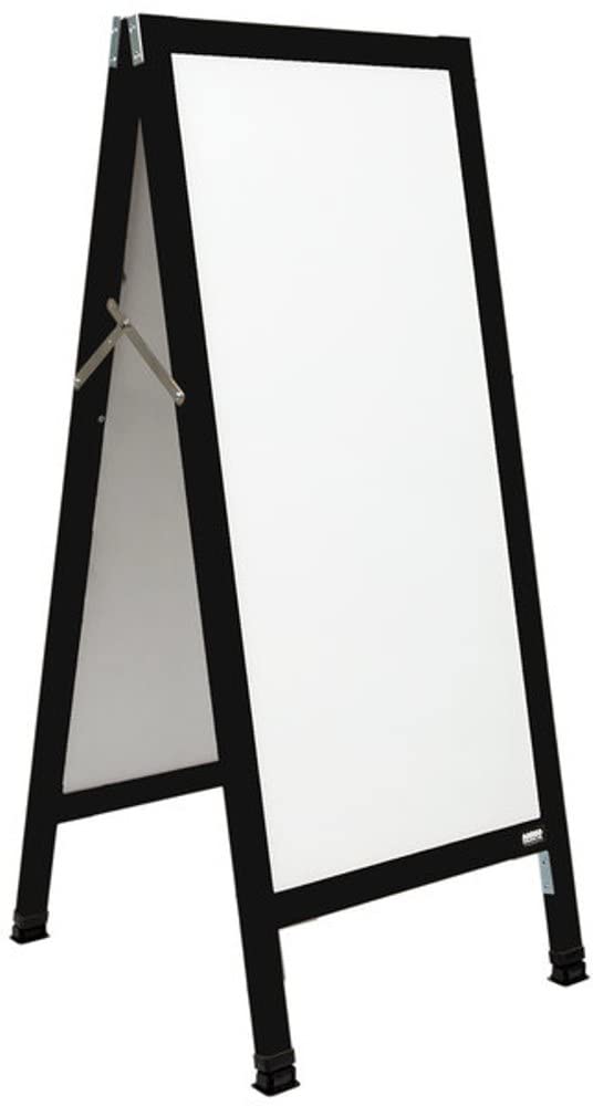 AarcoBA-311SW A-Frame Sidewalk Board, Narrow Width White Porcelain Markerboard, Black Aluminum Frame and Reinforced Corners, 42”(H) x 18”(W)