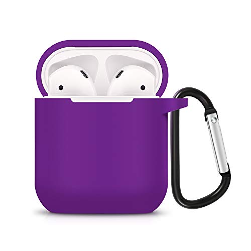 ZALU Compatible for AirPods Case with Keychain, Shockproof Protective Premium Silicone Cover Skin for AirPods Charging Case 2 & 1 (AirPods 1, Purple)