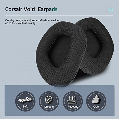 Almohadillas para auriculares Fabric Earpads para Corsair Void (Pro/Elite/V2/RGB/SE/USB) - Negro miniatura 3