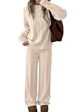 Caracilia Womens 2 Piece Cable Knit Oversized Sweater Lounge Sets