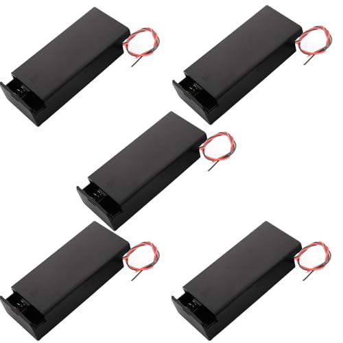VISSQH 5 Piezas 18650 Soporte de Batería,2 x 3.7V Caja de Batería,18650 Caja de Soporte de Batería Caja de Almacenamiento de Batería de Plástico para DIY Soporte de Batería con Cable(Negro)