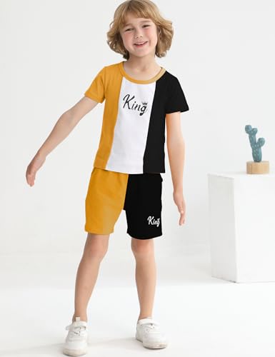 Image of mksodopy Toddler Boy Clothes Color Block Patchwork Short-Sleeved T-Shirt Color Block Shorts Boys Summer Outifts