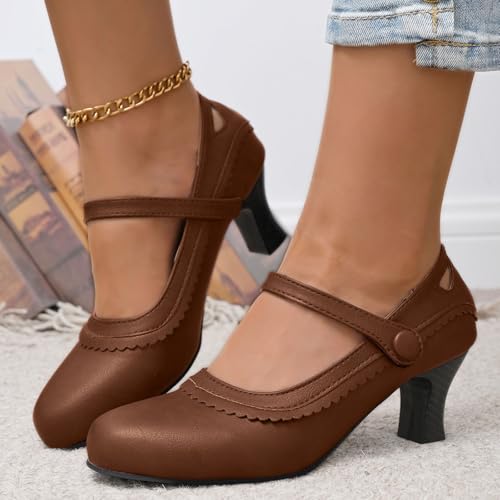 ZSpzx Heeled Sandals for Women 2025 Chunky Heels Closed Toe Backless Block Mary Jane Sandal with Adjustable Strap Ladies Comfortable Summer Orthopedic Dressy Wedding Shoes for Bridal Evening Cocktail2