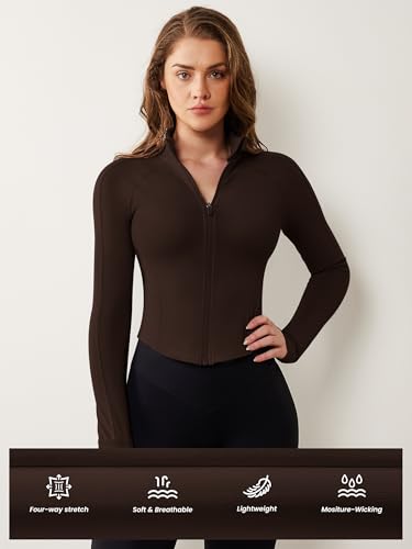 Image of AVGO Women's Workout Jacket Lightweight Zip Up Cropped Yoga Jackets Slim Fit Athletic Tops with Thumb Holes