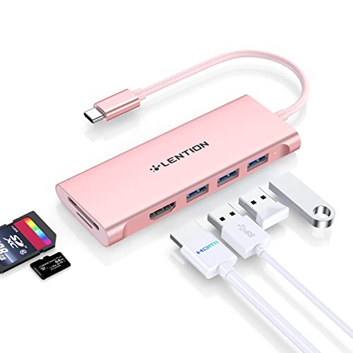 lention Hub USB C avec HDMI 4K, 3 x USB 3.0, Lecteur de Carte SD/TF, Adaptateur USB C MultiPort Compatible Nouveau MacBook Air/Pro 2023-2016, iPad, Plus d'appareils de Type C (C34, Or Rose)