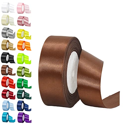 Coffee Brown Fabric Ribbon, 22M x 1.5Inch, Solid Double Sided Satin, Thick, for Gift Wrapping Wedding, Car, Sewing, Floral