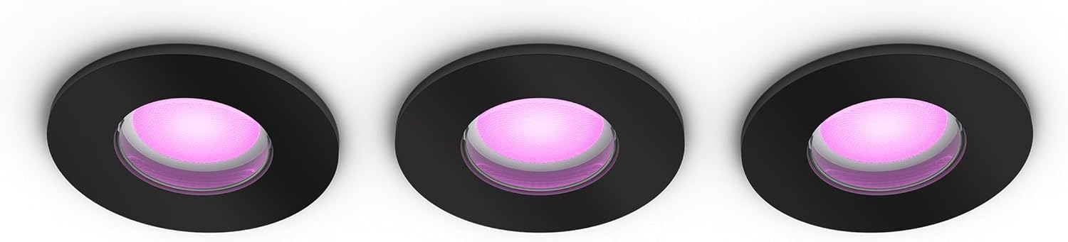 Philips Hue Xamento, Faretti da incasso LED smart, Confezione da 3, Nero | Luce bianca e colorata, Dimmerabile, 16 milioni di colori, Smart Home, Controllo vocale e via app, Per bagno, GU10