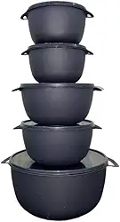Kit 5 Potes Plastico Redondos Bowl Livre Bpa 3 Tamanhos, Vasilha com Tampa (Preto)