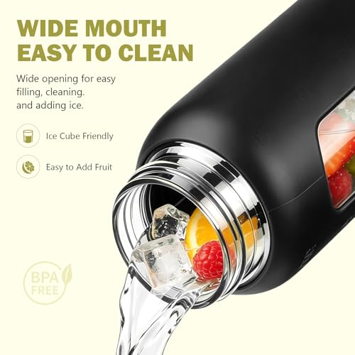 Image of 32 oz Glass Water Bottle with Straw - 2 Lids (Bamboo & Spout Lid), 1L Motivational Borosilicate Glass Daily Water Intake Bottle with Time Marker, Silicone Sleeve for Home Office-Black