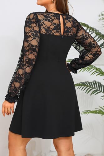 Plus Size Cocktail Dress - Lace Wedding Guest Party Crew Neck Short A Line Dresses Women4