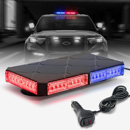 Image of 12 Inch Roof Top Strobe Lights /Magnetic Base, Mini LED Flashing Traffic Light Bar for Plow Tractors, Tow Trucks, Pickups, Roadside Assistance Vehicles (Red /Blue)