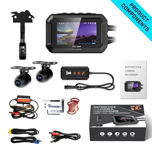 SUPTRANSE Câmera de painel de motocicleta, câmera de motocicleta 1080p + 1080p frontal e traseira, t