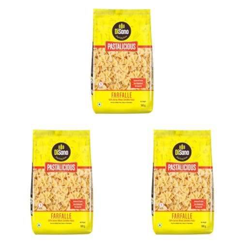 Image of DiSano Farfalle Pasta 500g, Healthy Pasta, Made with 100% Durum Wheat Semolina, 100% Suji, No Maida, Source of Protein & Fibre, Non-Sticky (Pack of 3)