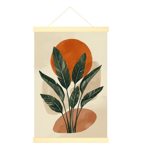 Art mural moderne soleil et feuilles vert automne pour salle de bain