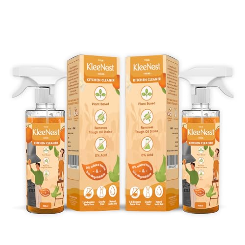Image of Kleenest Kitchen Cleaner & Degreaser Spray - 450 ml | Powerful Grease Remover | Citrus Fresh | Tough on Oil, Gentle on Surfaces | For Stove, Chimney, Tiles & Countertops (Pack of 2)