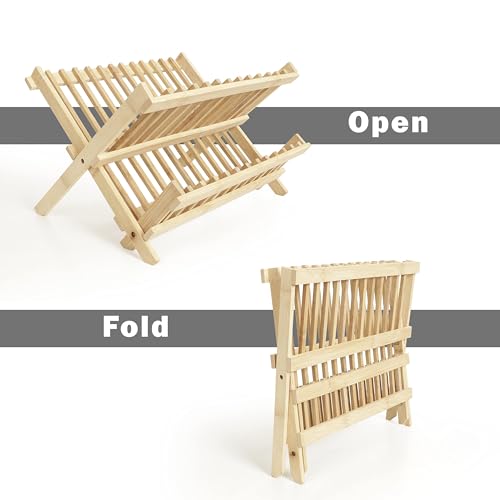 Image of HOKIPO Folding 2-Tier Bamboo Plate Stand, (NEW-AR-4)