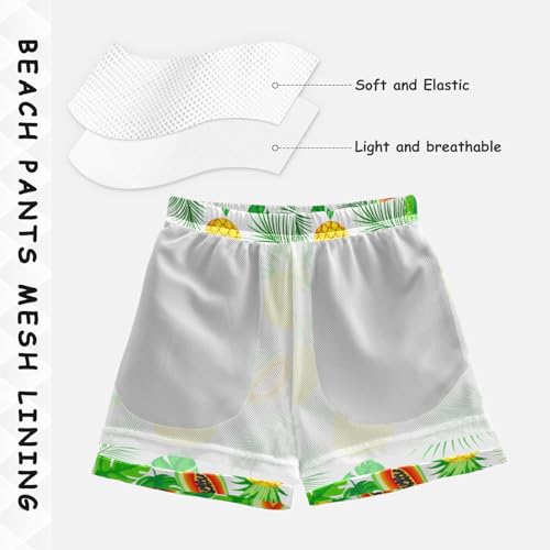 DOMIKING Papaya Fronds Pineapple White Toddler Boys' Swim Trunks Mesh Lining Swim Shorts for Boys Kids Adjustable Waist4