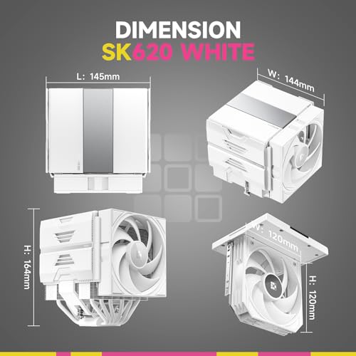 Image of SK620 White AM5 Air Cooler: 6 Heatpipes Dual Tower CPU Air Cooler for AM5 Exclusive - PC Cooler with 120mm FDB PWM Quiet Fans & Quick Lock Mount
