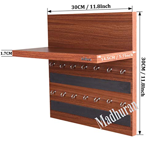 Image of Madhuran Rcbi Engineered Wood Wall Hanging Display Key Holders Stand Shelves (14 Hooks Teak) Keychain Holder Home Decor Stylish Stand Multipurpose Hanger Self Shelf