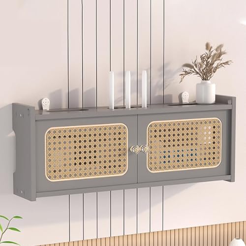 WiFi Wireless Router Storage Box, Wall-Mounted Cabinet nizer, Rattan Shelf for Cable Management and Home Décor, Concealed Storage for Electronics and Clutter