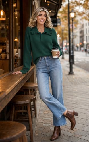 CCTOO Womens Fall Sweaters: Peter Pan Collar Cute Long Sleeve Button Knit Casual Pullover Tops G S Green - image 2