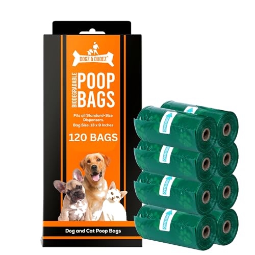 Image of Dogz & Dudez Poop Bags for Dogs | 8 Rolls /120 Dog Poop Bags Biodegradable, Leakproof Dog Pott Convenient Standard Fit Designed to fit All Standard Leash dispensers