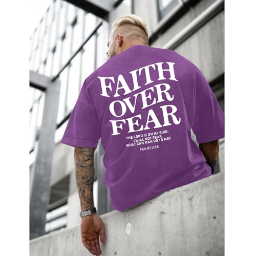Image of Christian Faith Over Fear Shirt for Men Jesus Religious Shirts Oversized Graphic Tees Acid Wash God T-Shirt