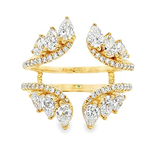 925 Sterling Silver Pear Cut Ring Guard Enhancer for Women, 14K Yellow Gold Finish Created Diamond Double Band, Teardrop Solitaire Insert Ring, Sizes 4-13 (7)
