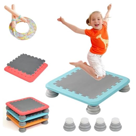 Rebounder Bouncing Board, Mini Trampoline for Kids, 25 Inch Square Sensory Trampoline with Non-Slip Base, Indoor and Outdoor Balance and Bounce Toy for Boys & Girls, Max Loaded 180 lbs (Blue)