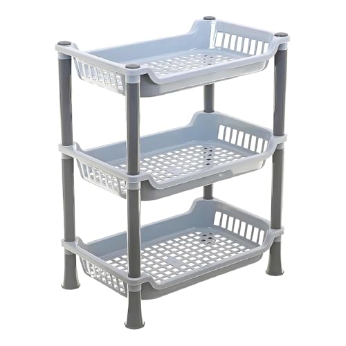 Image of Multipurpose 3-Tier Plastic Storage Rack Kitchen Organiser Shelf | Stackable Stand for Vegetables & Fruits | Durable Space Saving Storage Rack for Home Kitchen Organization