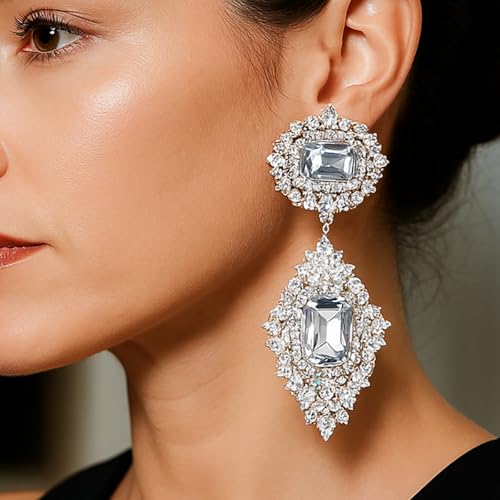 Silver Crystal Chandelier Earrings For Women Rhinestone Dangle Earrings For Wedding Formal Prom Jewelry Gifts3