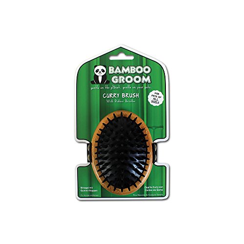 BAMBOO GROOM Curry Brush I Striegel mit weichen Gumminobben I Hundebürste für jedes Fell I Bürsten zur Fellpflege aus Bambus I Fellbürste zur Fellreinigung I Bürste für Katze & Hund