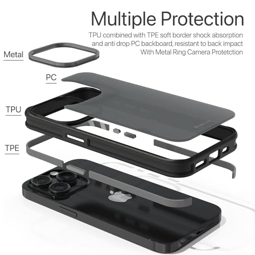 Image of Vaku Luxos Elemento Series Back Cover Case for iPhone 15 Pro Metal Frame Camera Bump Shockproof Scratch Resistant Slim Thin Military-Grade Protection- Grey