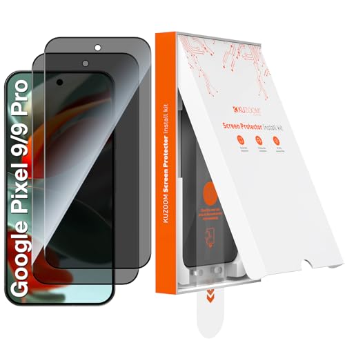 KUZOOM 2 Pack Privacy Tempered Glass Screen Protector for Google Pixel 9/9 Pro Anti Spy Private 9H Hardness Anti-Scratch Shatterproof Protective Film Anti-Scratch Protection Fingerprint Unlock